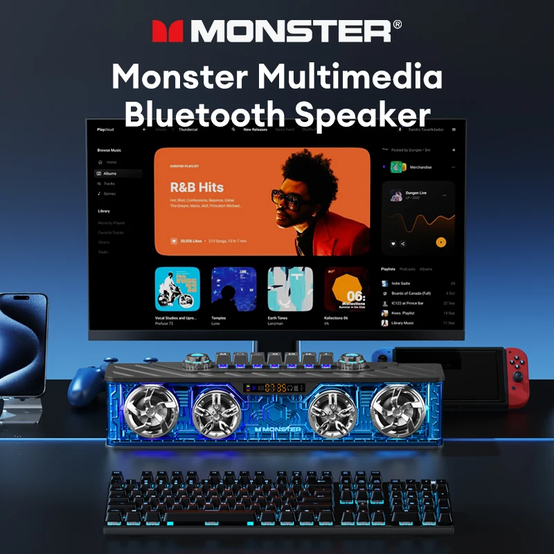 Monster Airmars G06 Speaker Bluetooth 5.3 LED Intelligent Display Keyboard Design RGB Light Multifunctional Outdoor Sound box