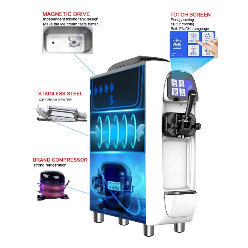 Commercial Soft Ice Cream Machine Single Flavor Gelato Machine Pre Cooling Led Intelligent Panel