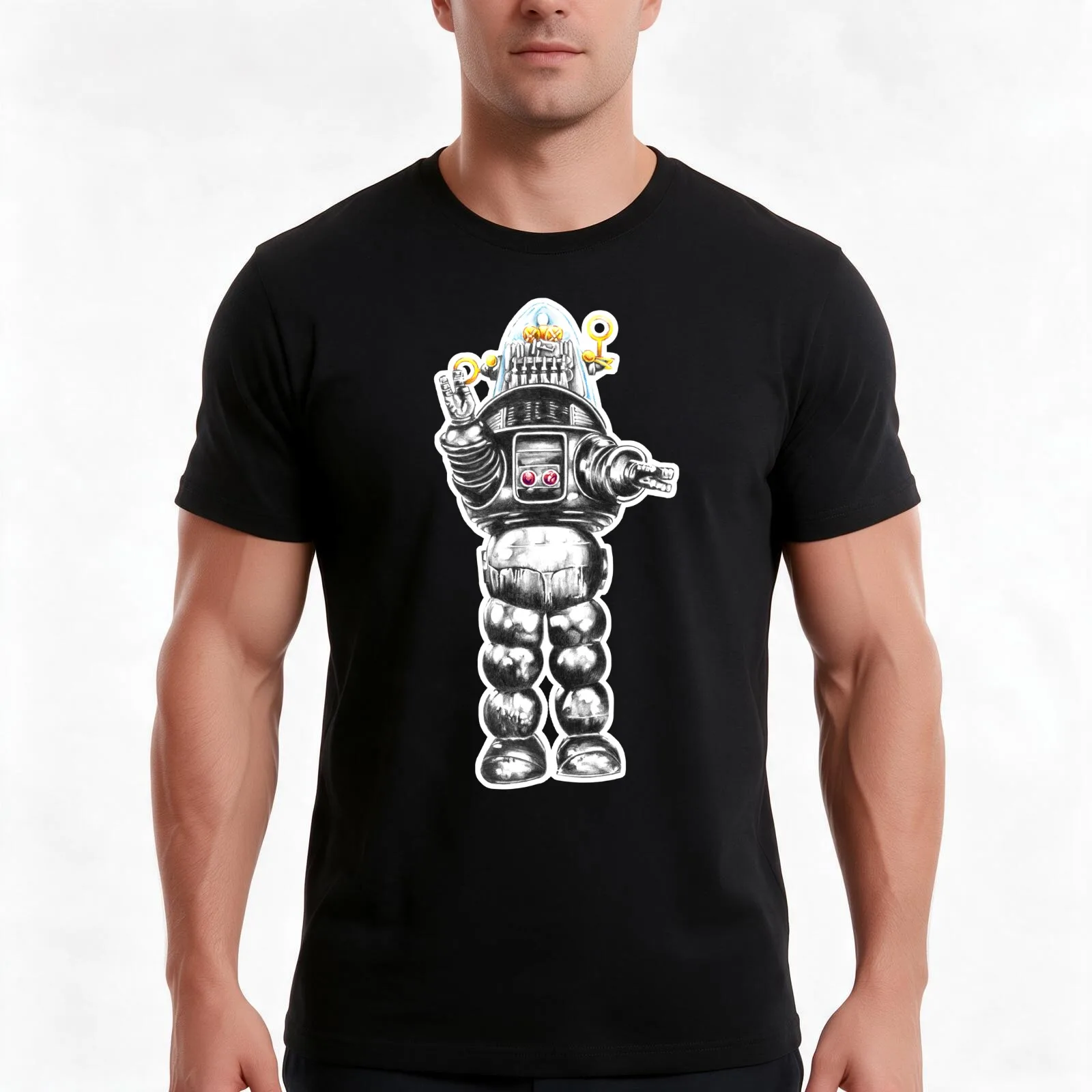 Robby T-Shirt, Summer Casual Cotton Tee, Oversized Streetwear Tops, Vintage Graphic Print, Loose Fit Short Sleeve, 100% Cotton