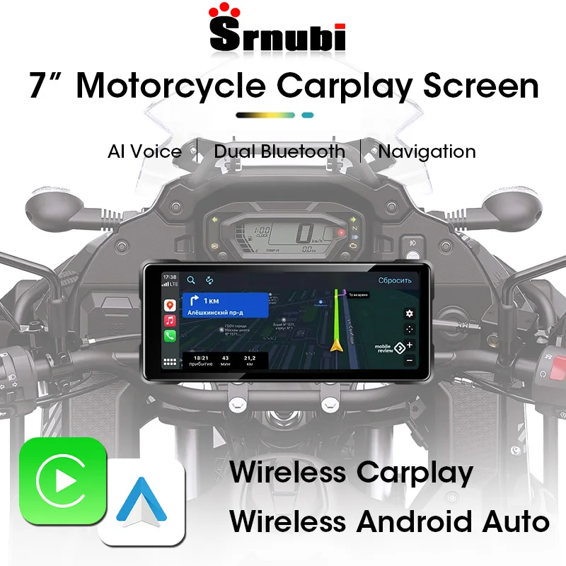 7 Inch Portable Motorcycle Wireless Carplay & Android Auto IP67 Bluetooth Helmet DVR GPS Navigation Display Screen Monitor