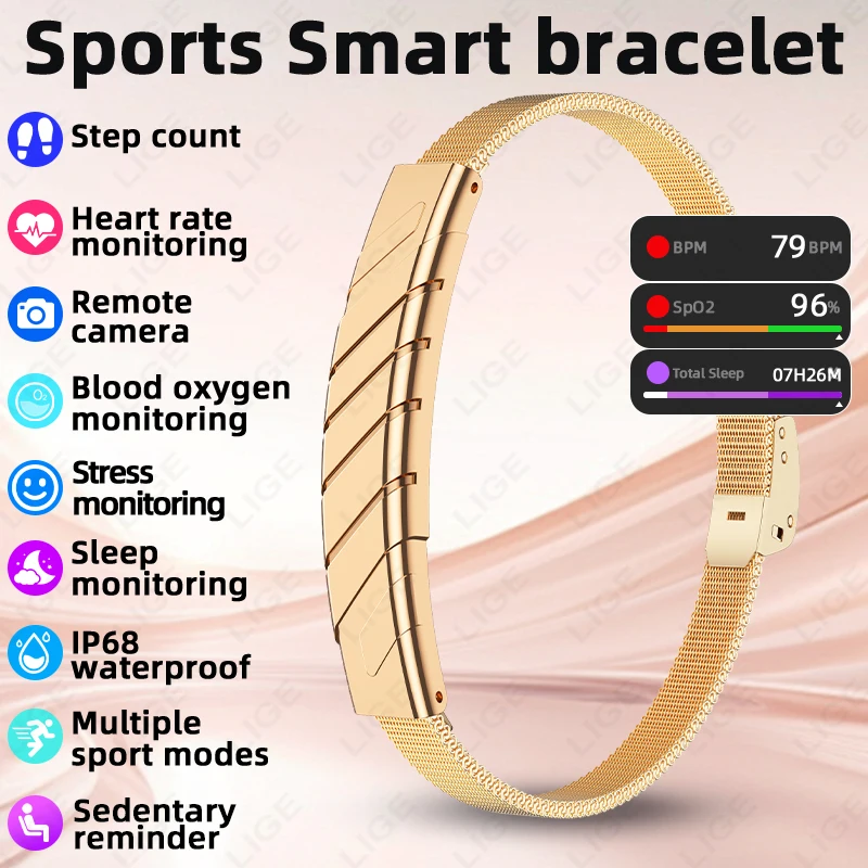 

LIGE Fitness Tracker No Screen Smartwatch Fashion Women Smart Bracelet Sport Mode Heart Rate Health Monitoring IP68 Waterproof