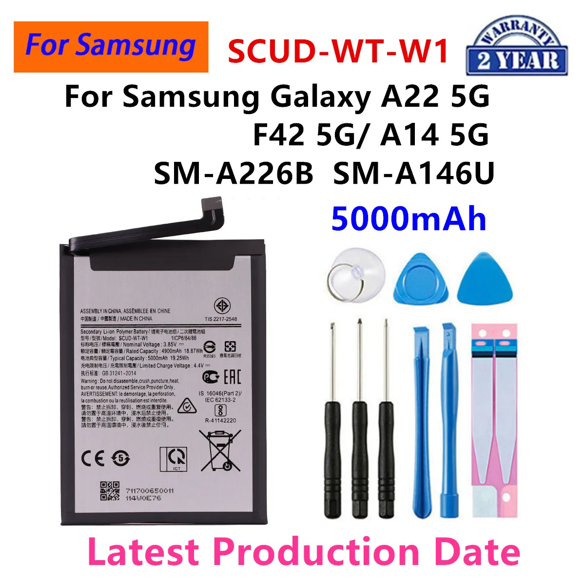 Brand New SCUD-WT-W1 5000mAh Battery For  Samsung  Galaxy A22 5G SM-A226B  F42 5G A14 5G SM-A146U A146B A146P A146W  +Tools