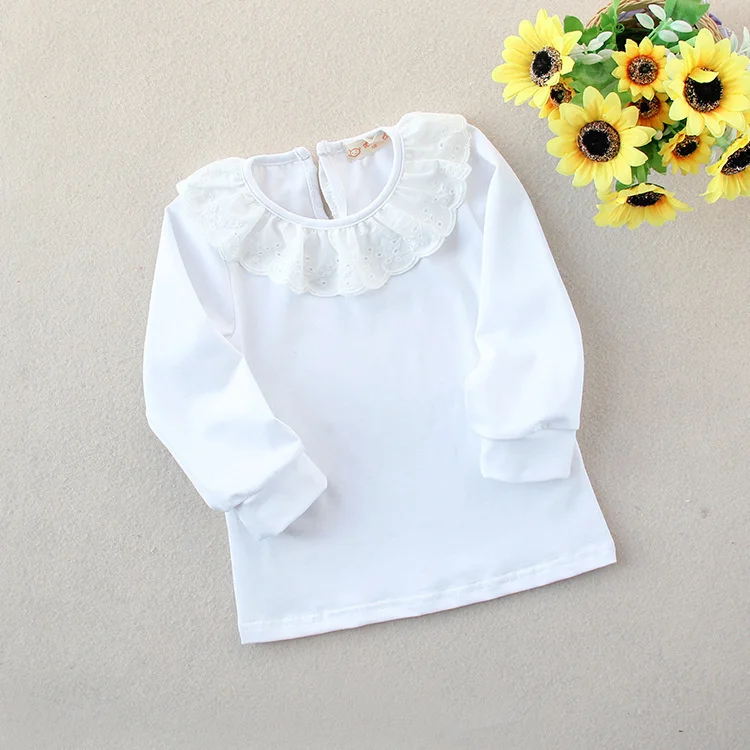 Girls T-shirt Long sleeve little kids cotton top with lace Collar girls Tee shirt Children clothing