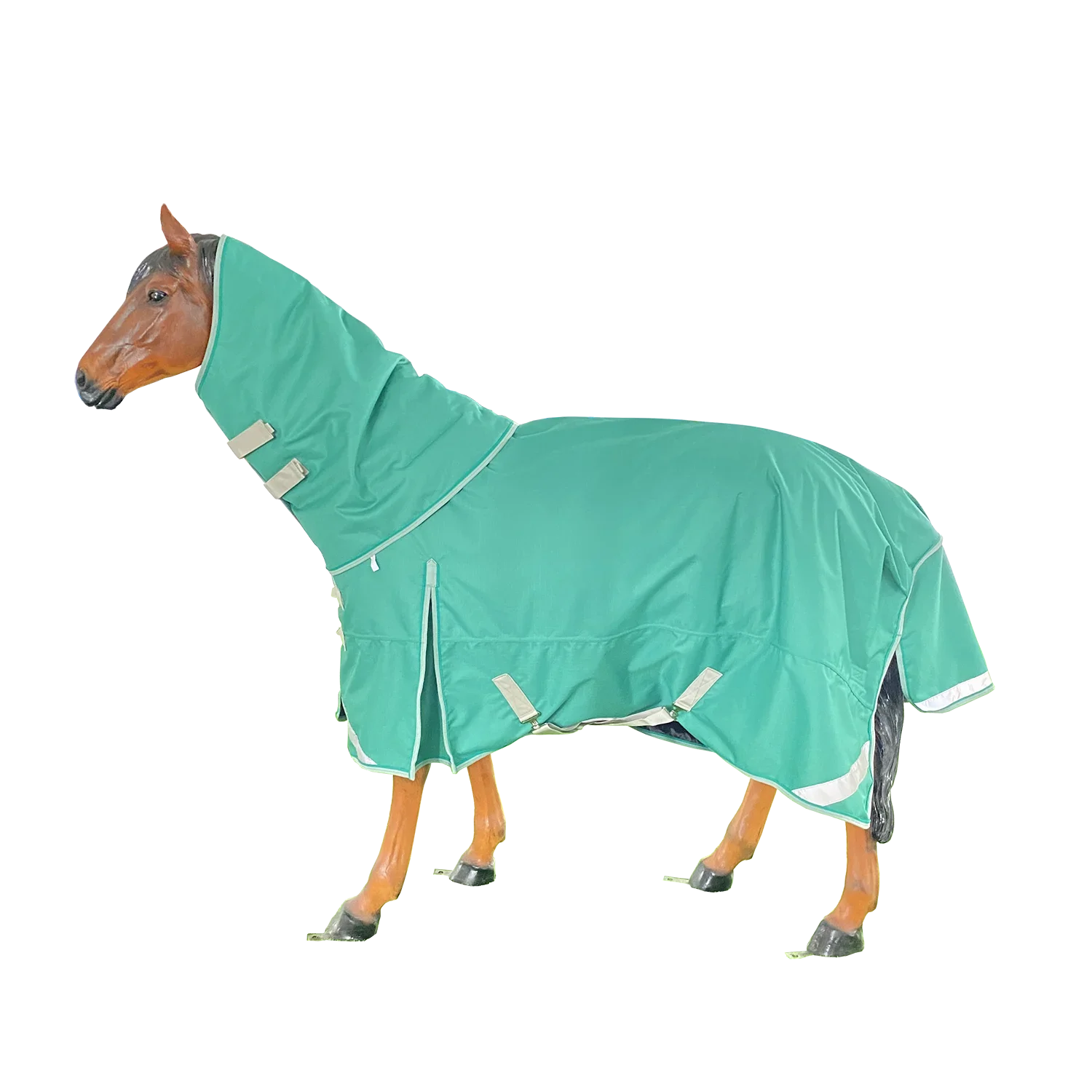 High Quality 1200D Ripstop Breathable Horse Blanket Sheet Waterproof Green Turnout Horse Rug with Full detachable neck