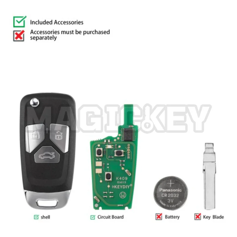 KEYDIY KD NB27-3 Universal Flip Remote Key 3 Buttons Compatible with Audi Type