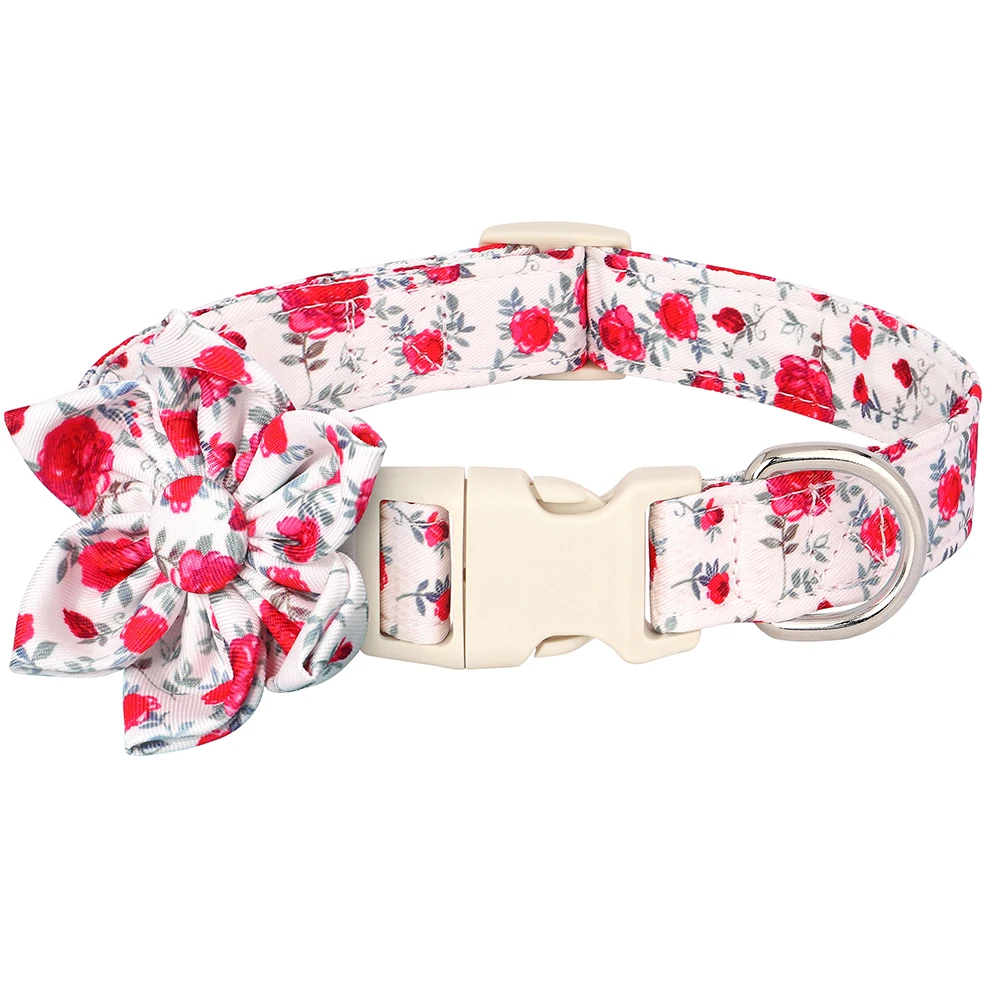 Fashion Bowknot Dog Collar Cute Flower Print Dog Collars Adjustable Bow Tie Pet Necklace for Small Medium Large Big Dogs Collar