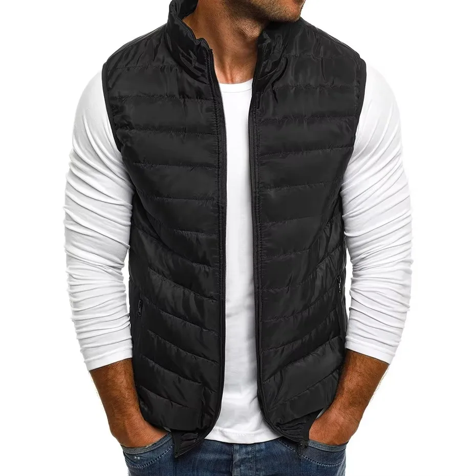 Men' Vest Sleeveless Vest Jackets Winter Fashion Male Cotton-Padded Vest Coats Men Stand Collar Warm Waistcoats Clothing