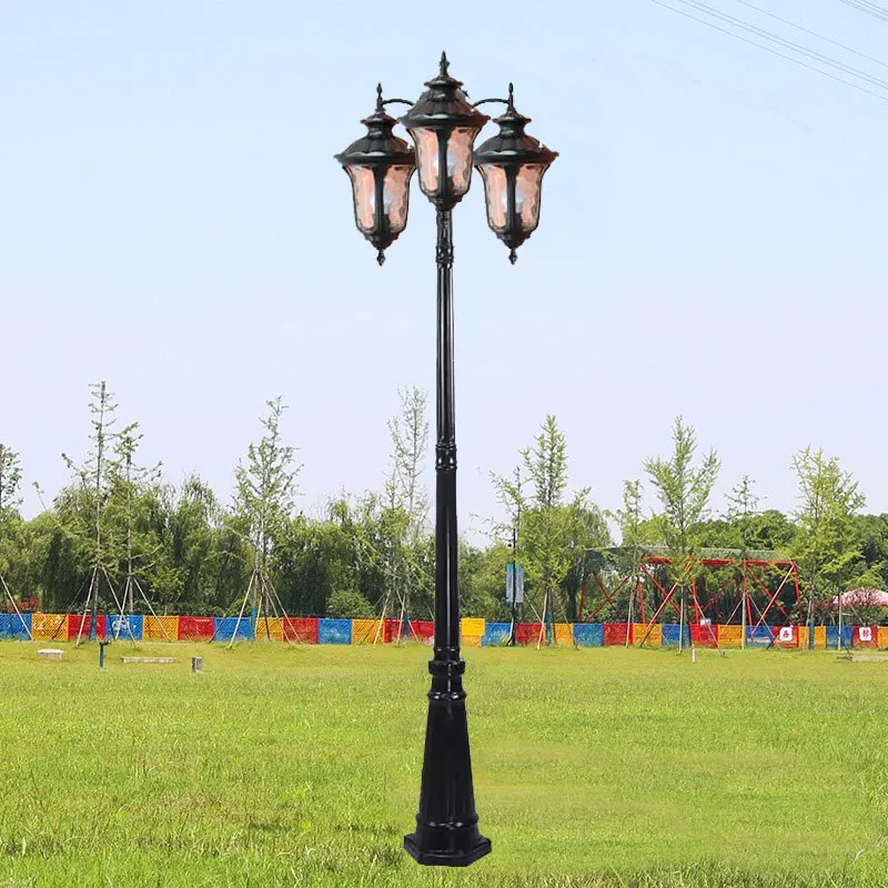 European Style Courtyard Three Head Outdoor Community, Garden, Villa, Landscape, Road High Pole Streetlights ≈230CM