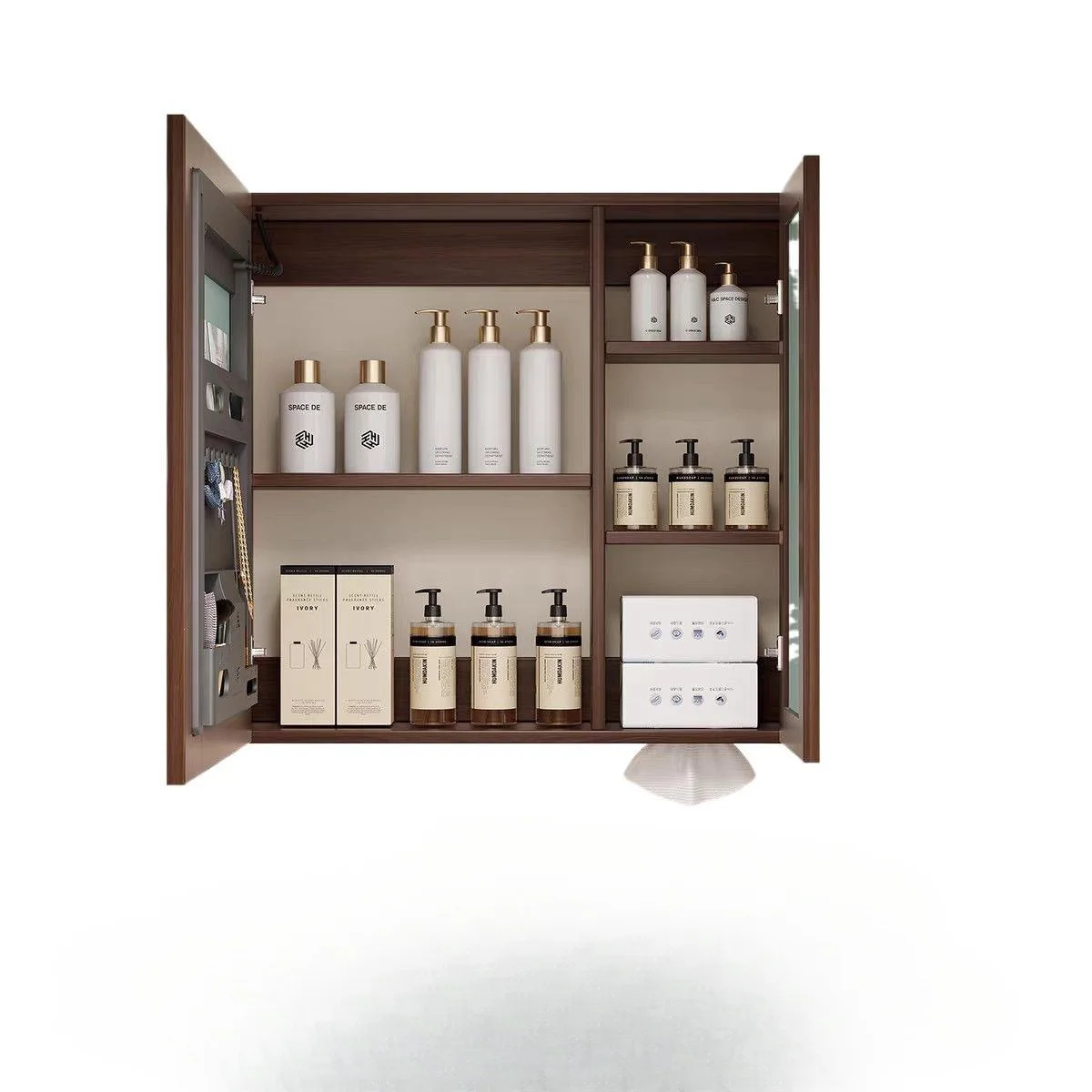 Medieval style paint-free solid wood bathroom mirror cabinet toilet storage multi-functional smart beauty mirror with paper