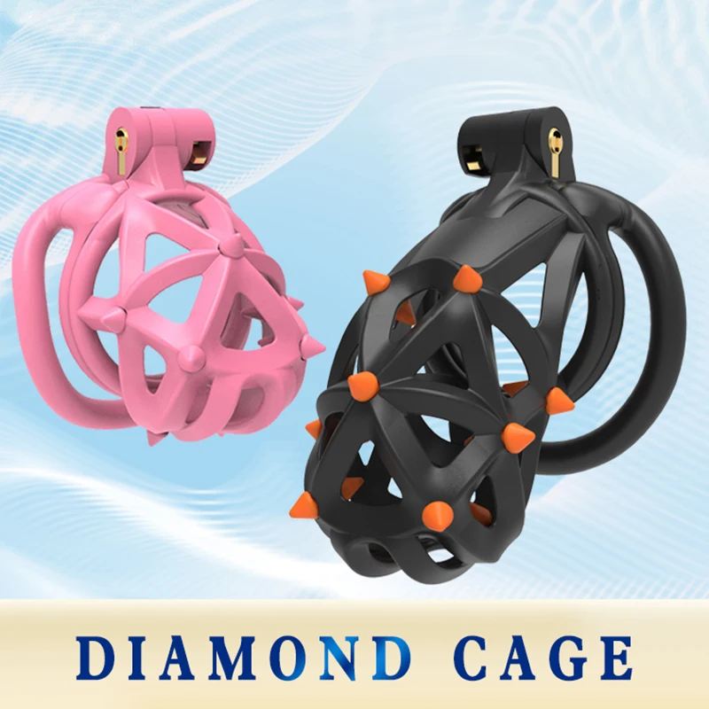 2024 New Arrival Diamond Cutting Design Cock Cage Detachable Silicone Double Head Soft Nails Breathable Male Chastity Device