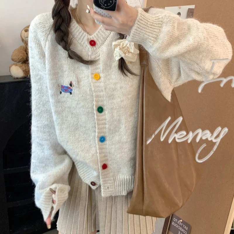 

Deeptown Korean Style Woman Knit Cardigans Harajuku Vintage Cozy Kawaii Sweaters Y2k Casual Preppy Outerwears Autumn Winter