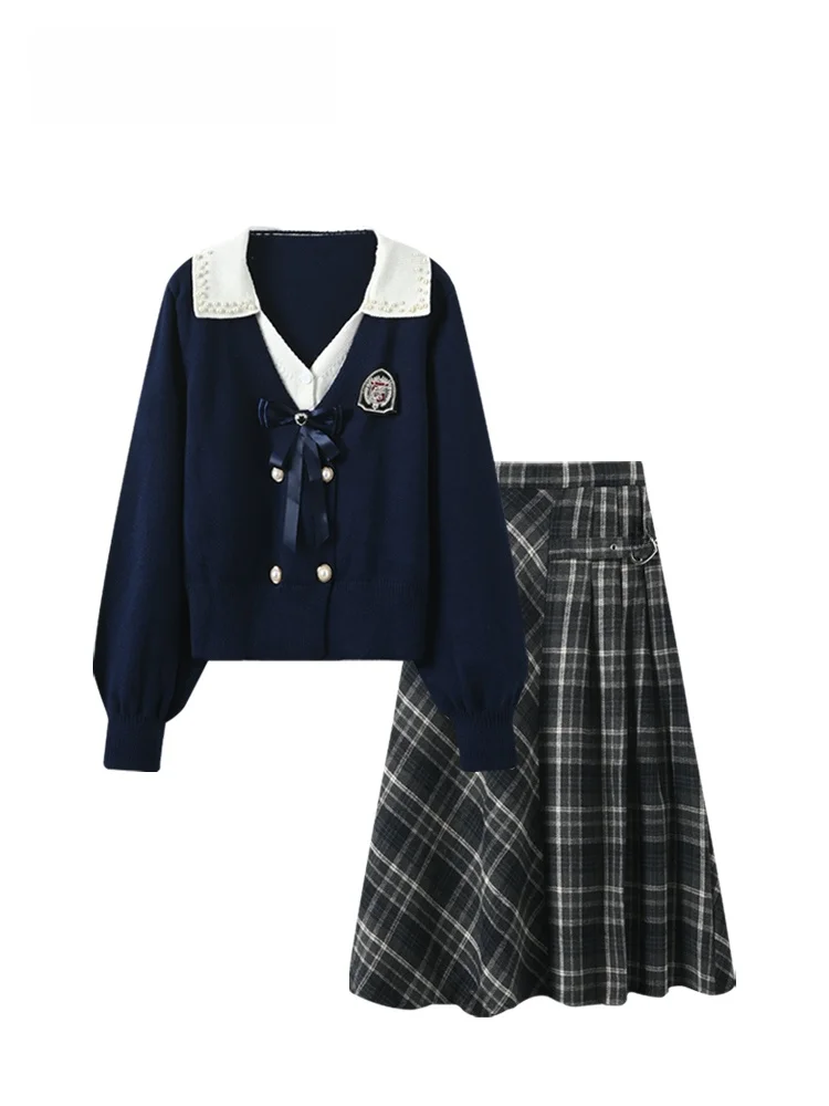 

CaraCLUB plus Size College Sle Knitted Sweater And Plaid Skirt Women's Faion Set Autumn Season Polyester Fiber