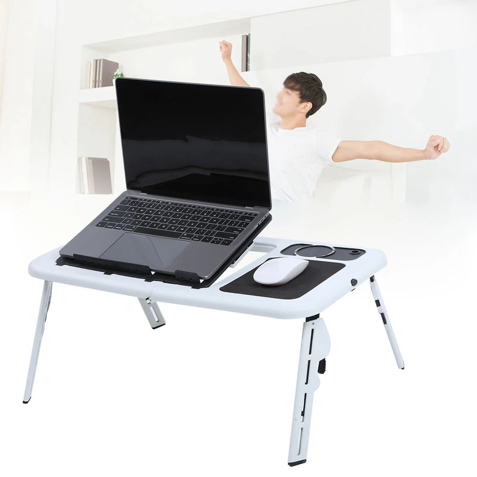 Adjustable Laptop Desk Lightweight Laptop Desk Laptop Notebook PC Folding Portable Car Bed Sofa Desk Stand Table Tray Cool Fan