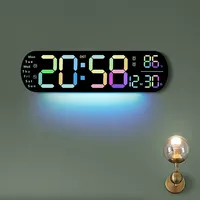 Large Digital Wall Clock LED Alarm Clock with Display Remote Control 9 Colored Ambient Lights Brightness Adjustable Clock