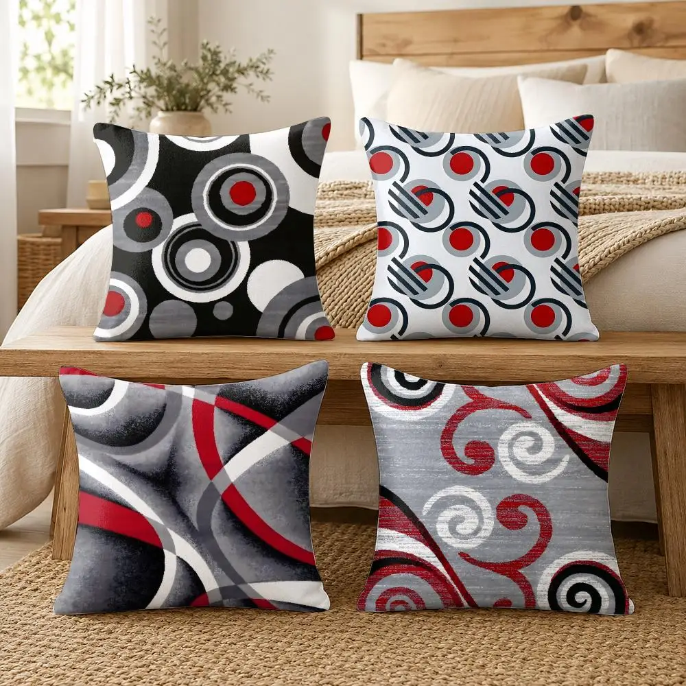 Abstract Gray and Crimson Waves Cushion Cover Soft Short Plush Pillow Cover Smooth Cozy Texture Cushion Case Home Decor
