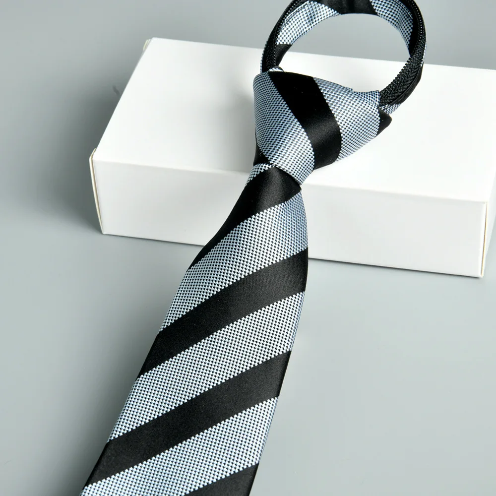 1200 needles Black and gray stripes Zipper Ties Retro Silky Narrow Neck Tie Slim Korean Style Simple Elegant All-match