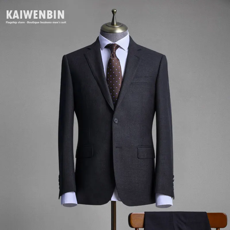 

Мужской костюм из 2-х частей, 100% шерсть, темно-серый, полуфабрикат, для деловых встреч, на заказ