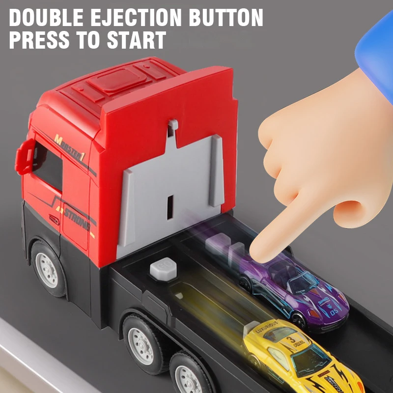 Ejector Container Truck Folding Track Engineering Car with 24/16/8 Alloy Car Children\'s Toy Pull-Back Car Toy Christmas Gifts