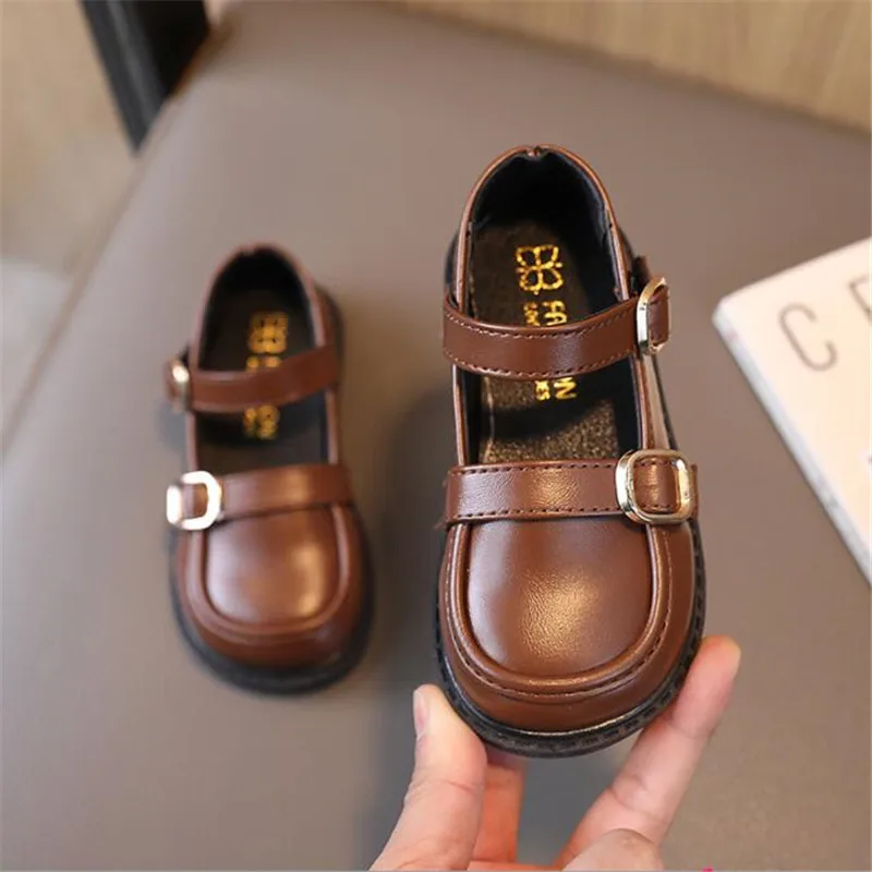 Beige Girls Princess Shoe Fashion Children Leather Flats Buckle Kids Loafers