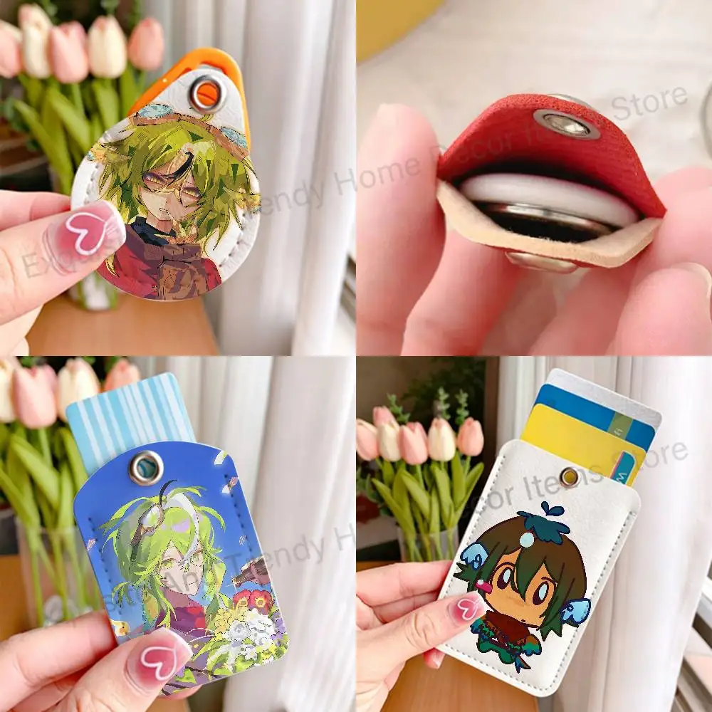 P-Parrotx2 Premium PU Leather Card For Air Tag for Daily Use Holder Card Case with Metal Carabiner