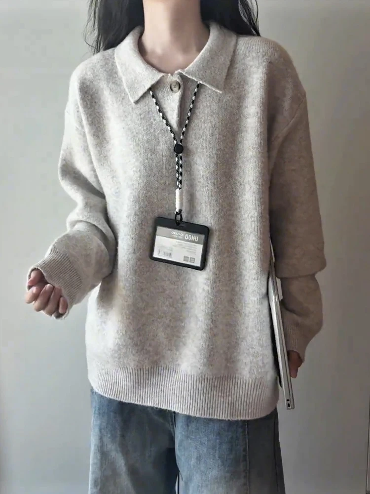 

Chestnut Knitted Long Sve irt Men's Sle Vintage American Lazy Sle Inner Wear High End Feeling Autumn Winter