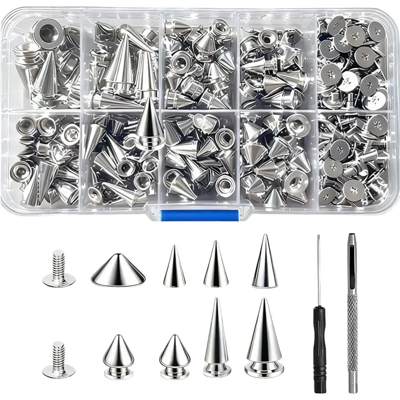 

ABDJ-Screwback Studs 354 PCS Punk Spikes And Studs Kit-Metal Tree Spikes, 8 Sizes Cone Spikes For DIY Leathercraft, Belts