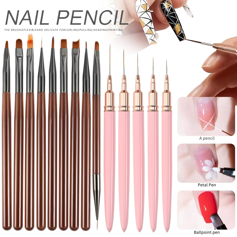 9Pcs/14Pcs Nail Art Brush Design Tip Painting Drawing Carving Dotting Pen FlatFan Liner Acrylic Gel UV Polish Manicure Tools