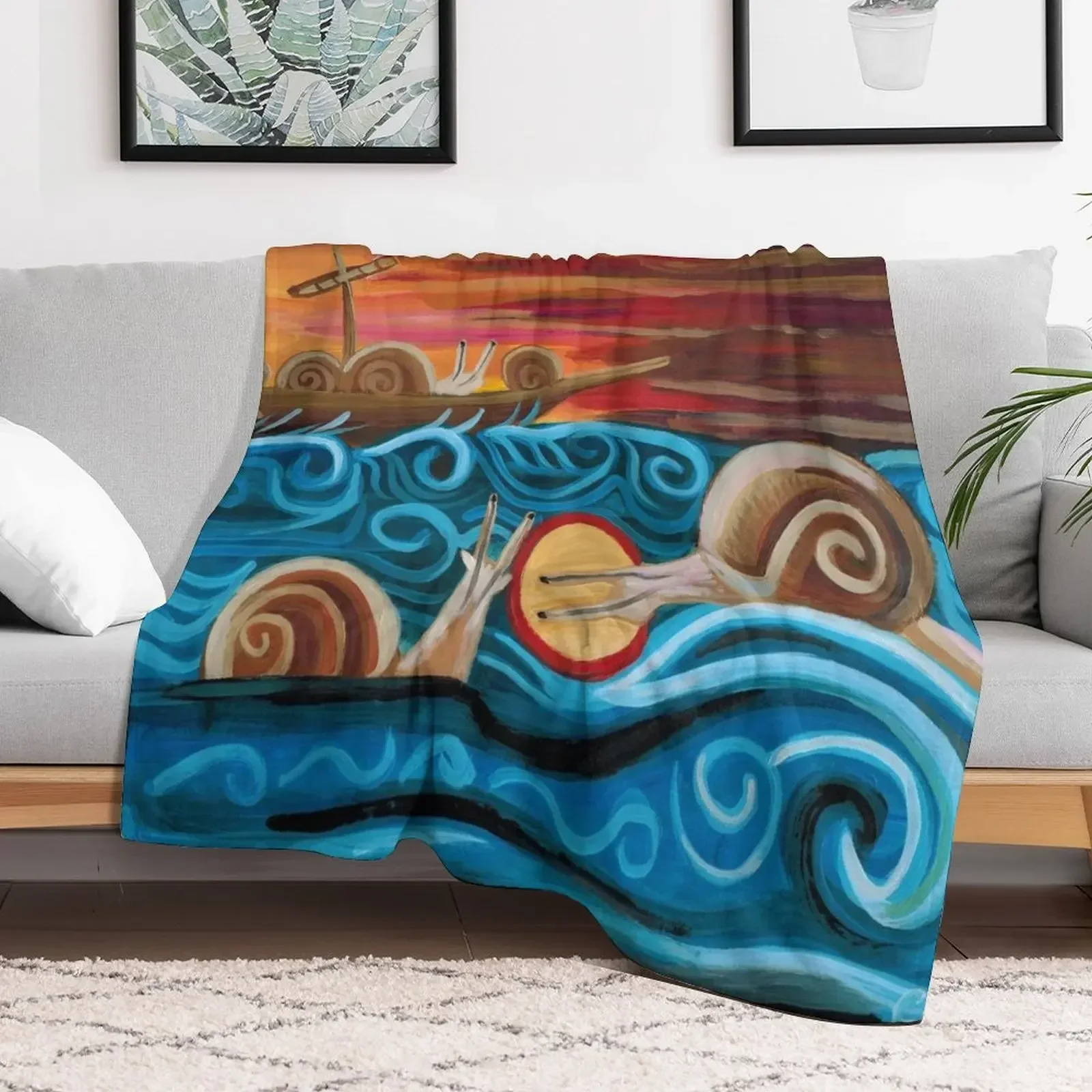 Snail Jesus Walks on Water and Saves Drowning Peter Throw Blanket Bed Quilt Blankets