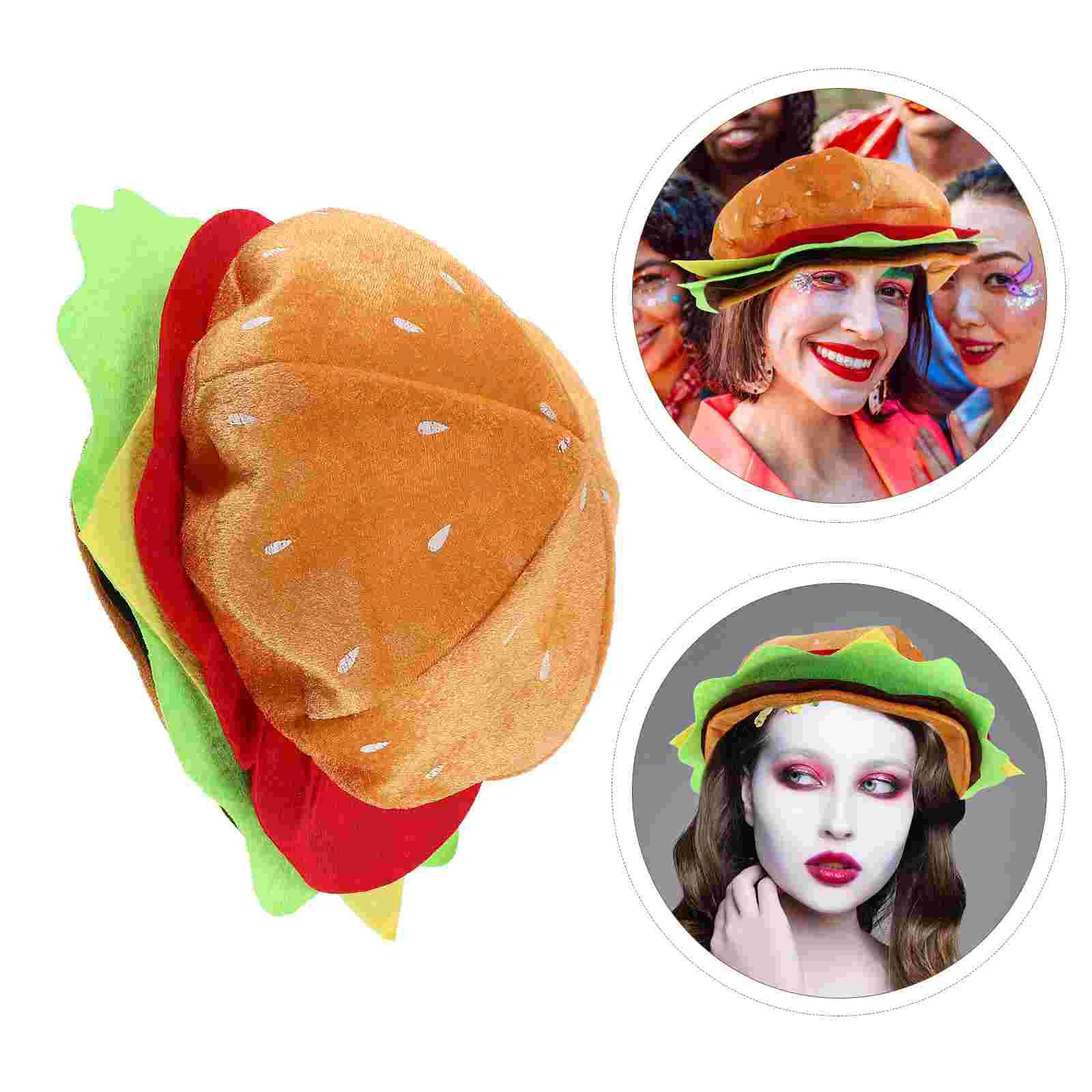 

Burger Hat Cosplay Costume Accessory Prom For Performance Party Hamburger Flannel Prop Headdress