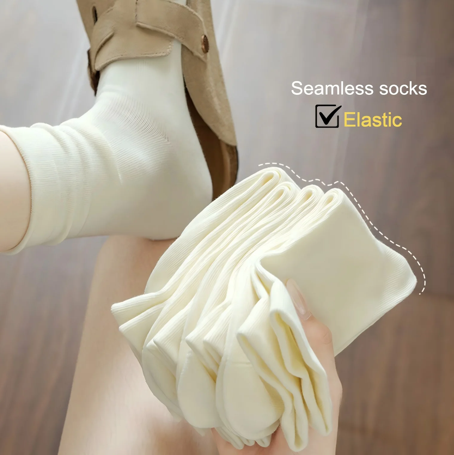 5 Pairs of Mid-Calf Socks, Black and White Basic Style, High Elasticity, Vertical Stripes, Breathable, Suitable for Sandals/Slippers, Lazy Style Outfit, Holiday Gift