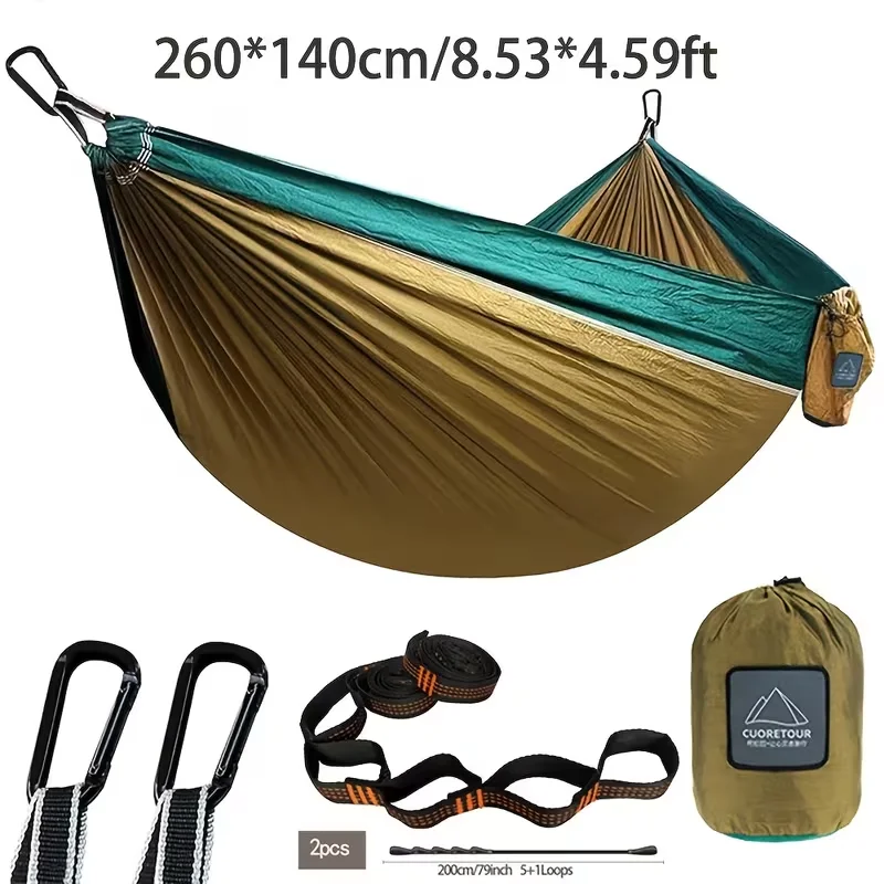 Portable Travel Outdoor Single Camping Hammock Nylon Parachute Fabric Beach Backyard Courtyard Camping Hiking Garden Hammock