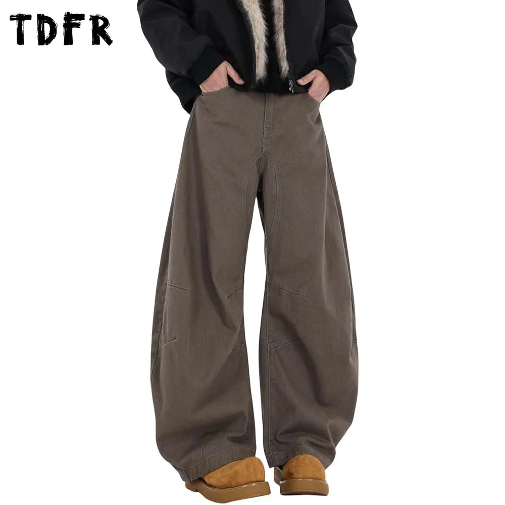 Pleated Solid Color Cargo Pants Mens Retro Streetwear Loose Wide Leg Loose Trousers Men Scimitar Pants
