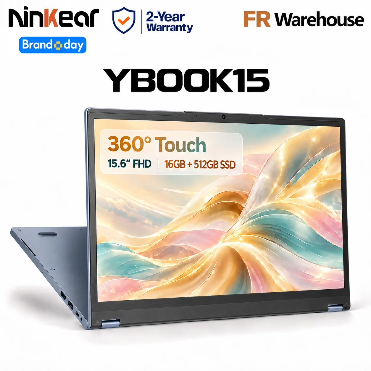 Ninkear YBook 15 Laptop 2 in 1 16GB RAM 512GB SSD 15.6 Inch Full HD Scherm AMD Ryzen 3 3250U Windows 11 verlicht toetsenbord 360° touchscreen 2 in 1 convertible notebook voor werk studie multitasking