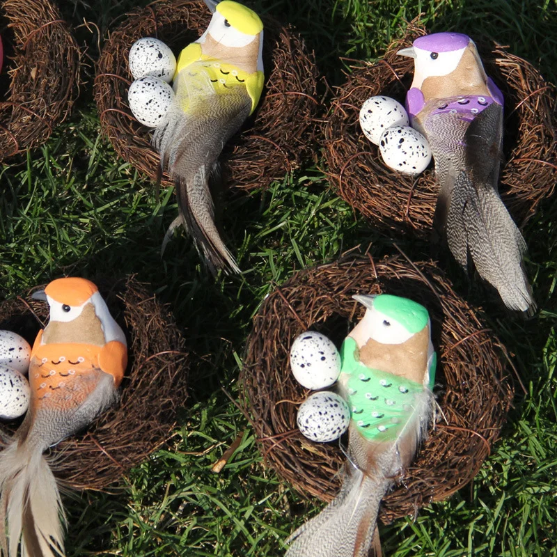 6-12cm Nature Rattan Bird Nest Easter Egg Decoration Prop Artificial Nest for Easter Party DIY Craft Home Garden Decoration