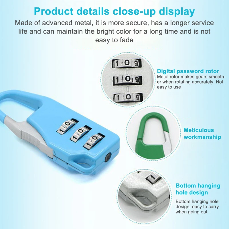 Bags Baggage Door Padlock 3 Dial Digit Combination Secret Safe Code Password Locks Bookbag Anti-theft Backpack Zipper Padlock