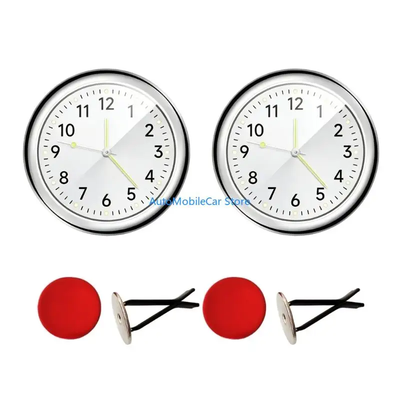 G8TE Pack Of 2 Mini Car Dashboard Clocks 1.57 Inch Glowing Analog Timepiece