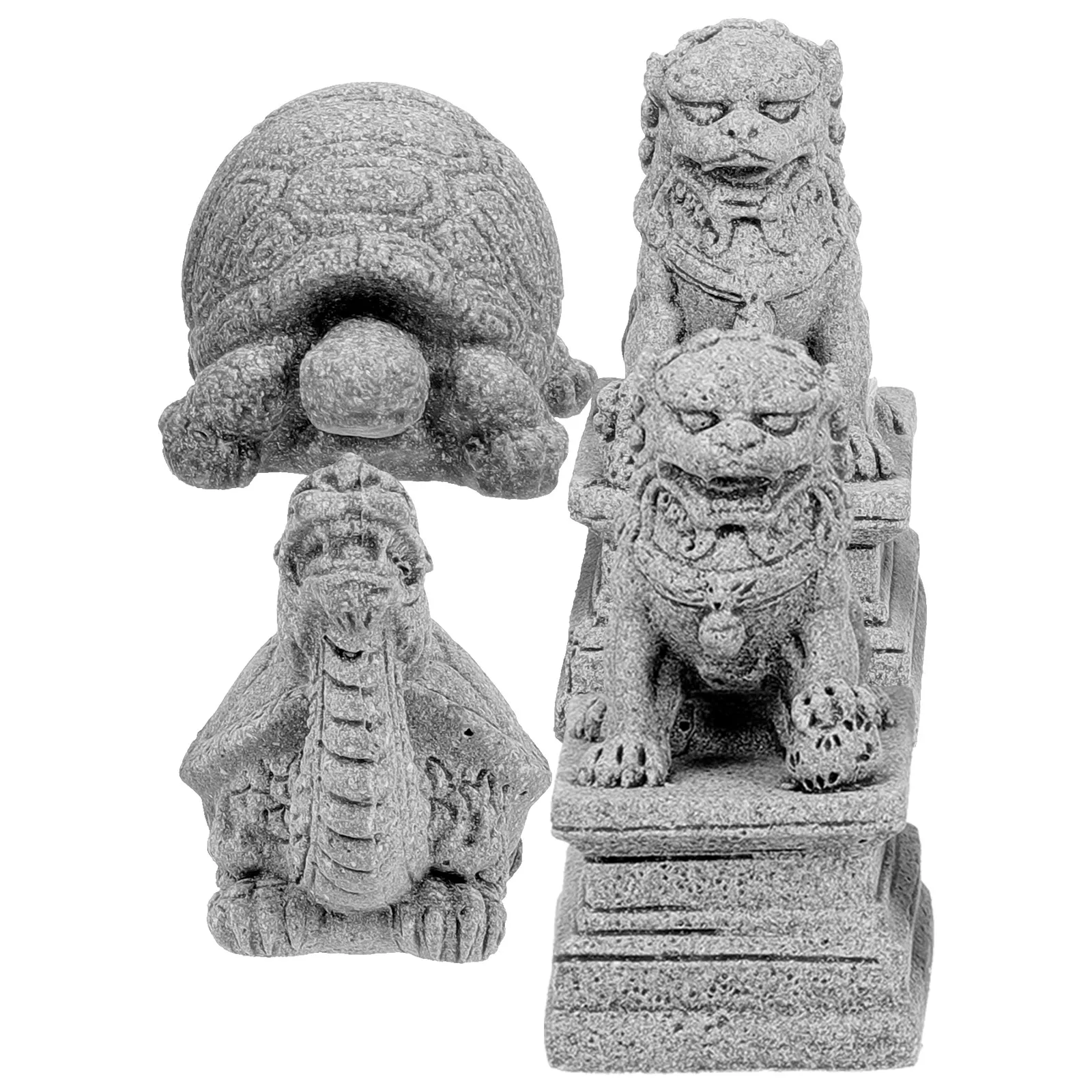 

4Pcs North Lion Statues Chinese Style Guardian Figurines Bonsai Plant Pot Decor Indoor Outdoor Garden Decoration Lion Turtle