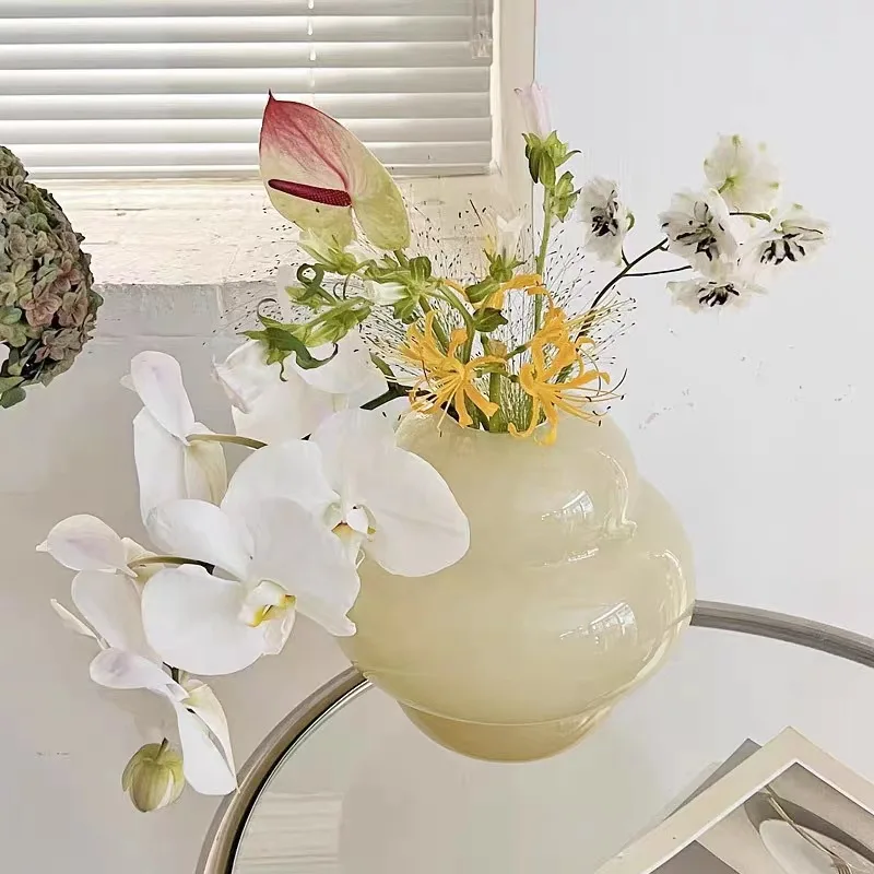 Withered  Nordic Light Luxury Cream Vintage Vase Creative Living Room Bedroom Flower Arrangement Soft Decoration Ornament Decora