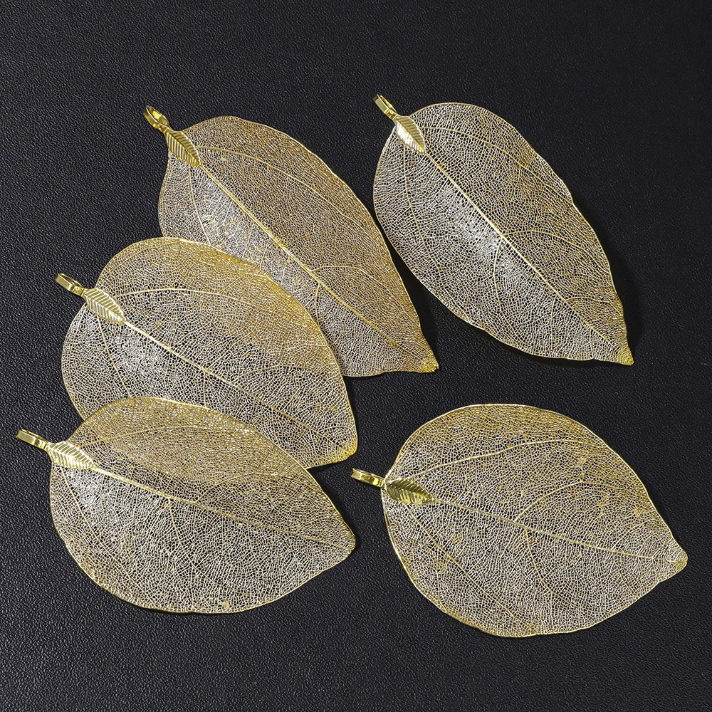 5pcs/set 40-60mm Electroplated Leaf Pendants Mixed Gold Color Natural Leaves Charms For DIY Necklace Earrings Jewelry Accessorie