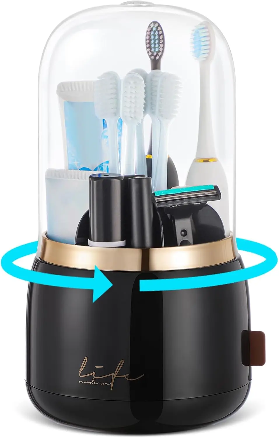 

Rotating 5-Slot Toothbrush Holder with Cover and Drain, Kids Electric Brush Stand for Bathroom Organizer