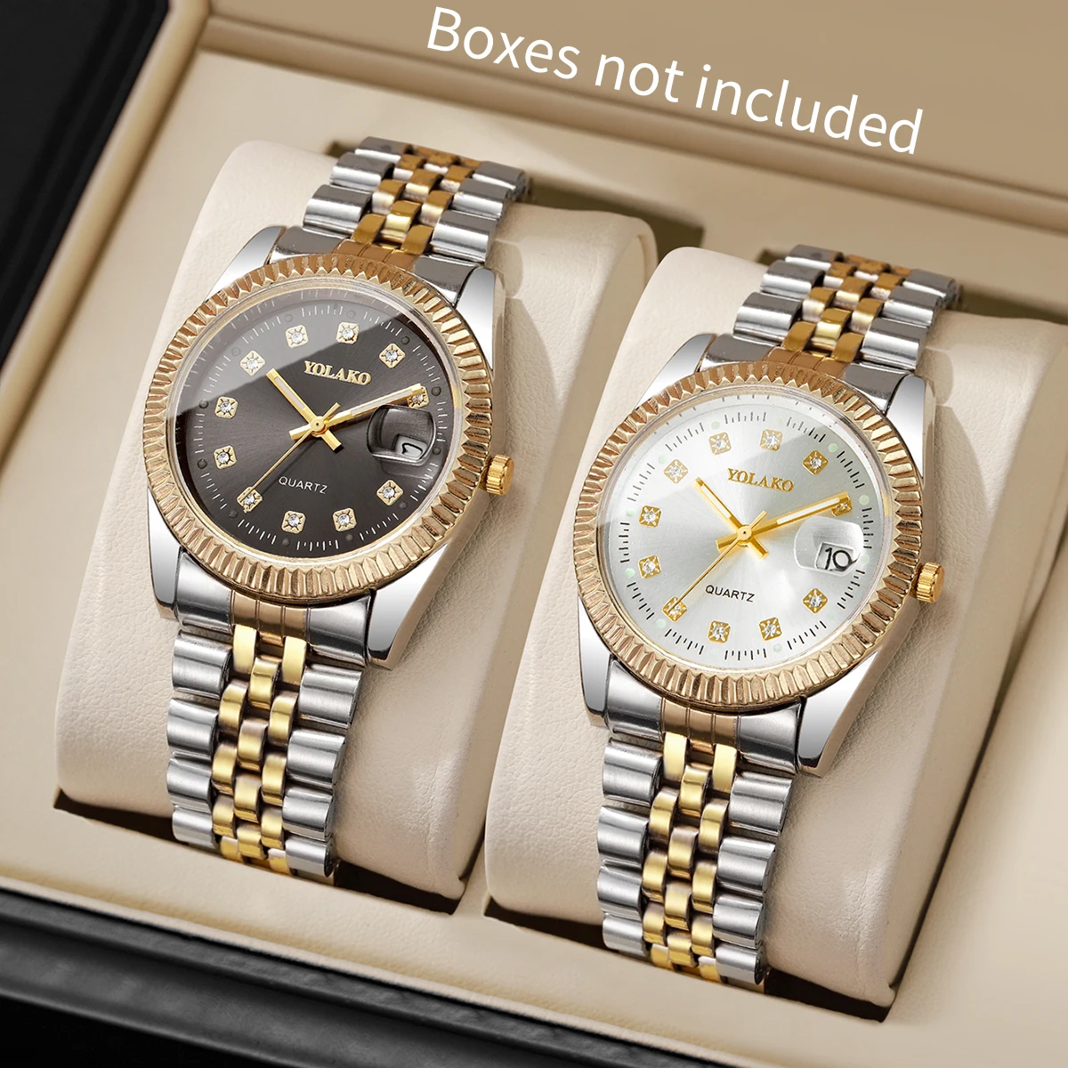 2PCS/Set Luxury Rhinestone Men Quartz Watches Fashion Business Male's Calendar Wristwatch Reloj Hombre (Without Box)