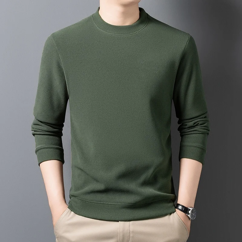 Herren-Waffelstrickpullover mit langen Ärmeln, Rundhalsausschnitt, Fleece-Innenfutter, dick, warm, lockere Passform, für den Alltag und das Büro. – Detail 15