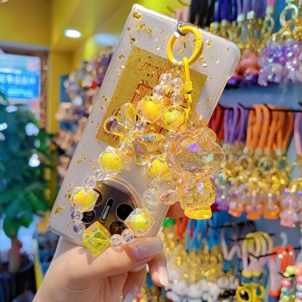 Cute Glitter Transparent Dream Unicorn Bubble Doll Key Chain Acrylic Heart Flower Bow Pearl Beaded Bracelet Keyring Bag Pendant