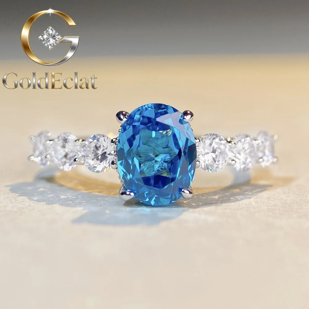 

GoldEclat Luxury Solid Platinum PT950 Women's Blue Green Diamond Ring 3 karat Moissanite Ring