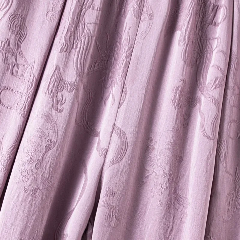 2025 Damesmode Kleding 100% Natuurlijke Moerbei Zijde GuanLe Satijn Geurige Taro Paars Hoge Taille Casual Wijde Pijpen Broek