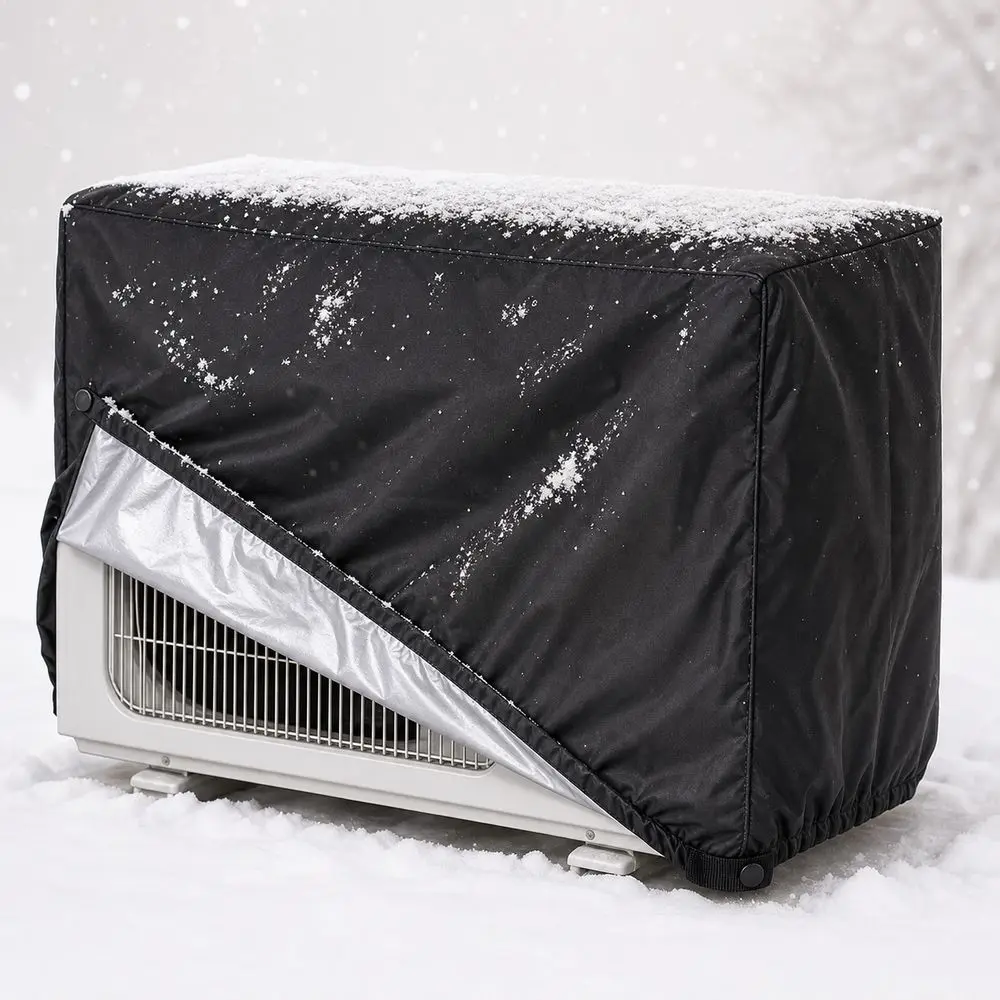 Silver-Coated Fabric Air Conditioner Cover UV Resistant Water Resistant Outdoor AC Cover Snap Buttons Elastic Hem AC Unit Cover