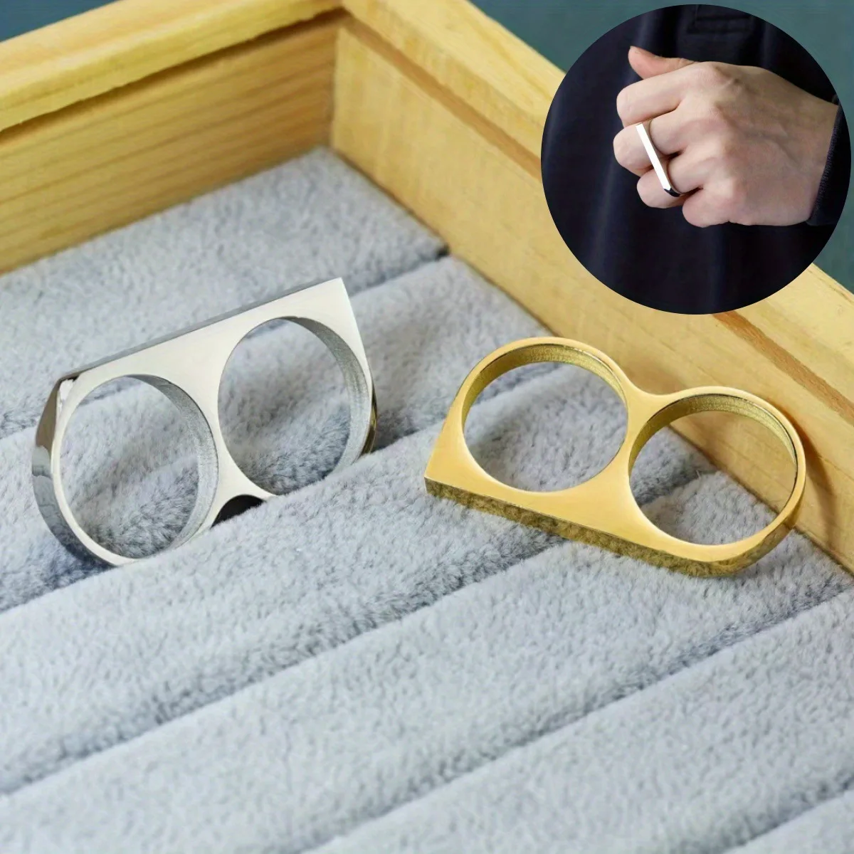 Hiphop Men's Double Finger Ring Three Color Black Gold Silver Brass Knuckles Cosplay Gift