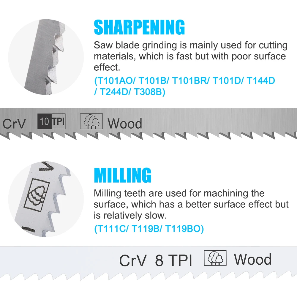 6-18TPI T Shank Reciprocating Saw Blade T101B T101BR Jig Saw Blade 75-115mm Saber Blade for Wood Cutting Tool HSS Saw Blade