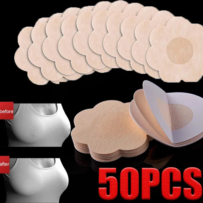 

50Pcs Soft Nipple Cover Stickers Women Adhesive Breast Petals Nipple Pasties Invisible Bra Padding Chest Patch Lingerie Female