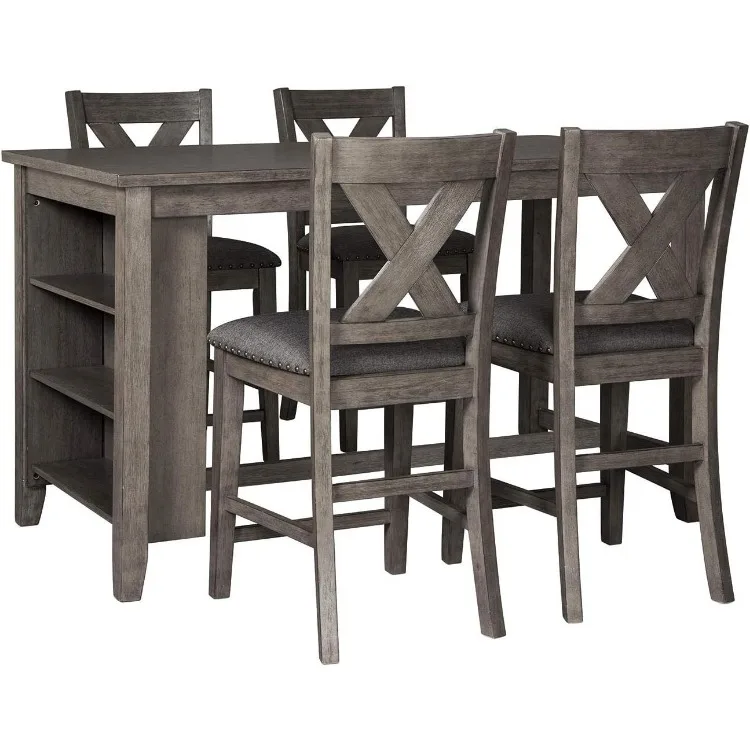 Design by Ashley Caitbrook Rustic Counter Height Dining Table with Storage, Dark Gray
